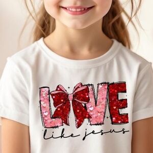 Love Like Jesus T-sirt short sleeve White Inspirational Faux Sequins 2T-5T S-XL